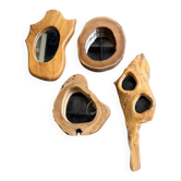Set de 4 miroirs organiques brutalistes en bois années 50
