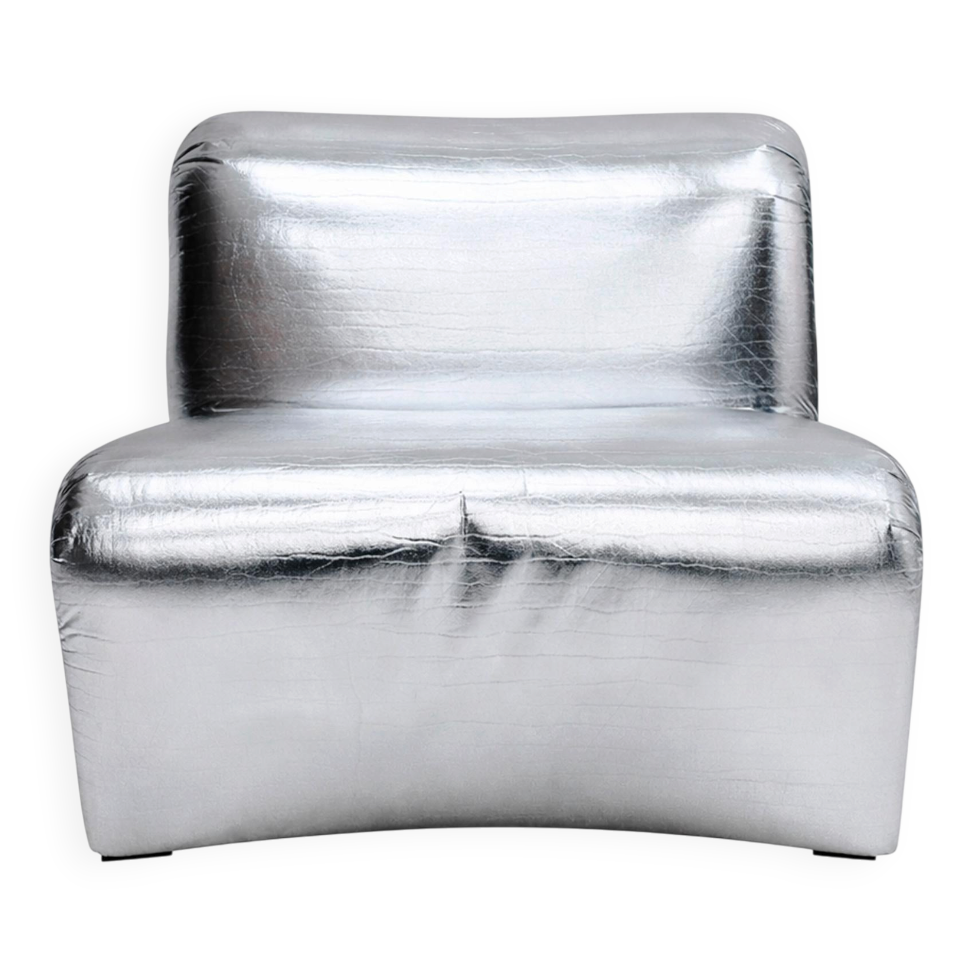 Space Age Moscheni Fiberglass And Silver Vinyl Fabric Italian 1970s Lounge Chair