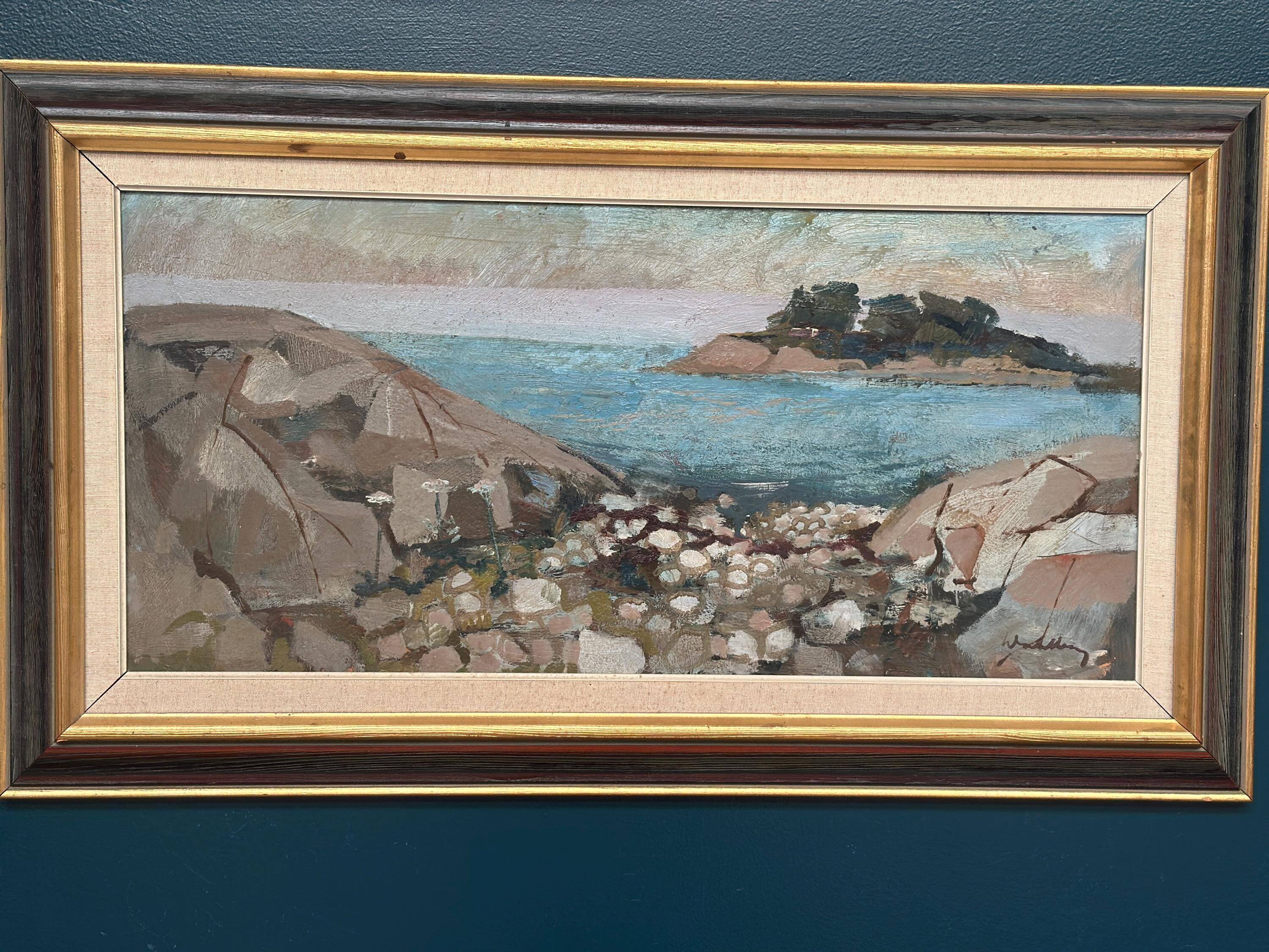 Huile su toile suédoise – “Côte” par Bertil Wahlberg – Vintage et encadrée