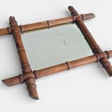 French Faux Bamboo Wall Mirror, Aged Patina, Circa 1900s