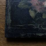 Painting of 19 roses from the garden, oil on wood.