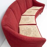 Mid-Century Modern Italian Velvet four Seater Curved Sofa, 1950s