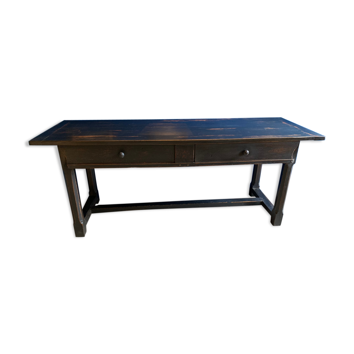 Old black patinated oak farm table 19th