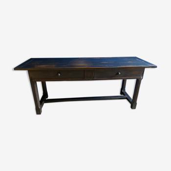 Old black patinated oak farm table 19th