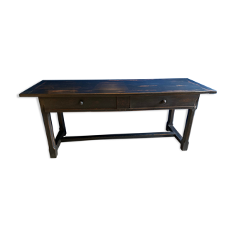 Old black patinated oak farm table 19th