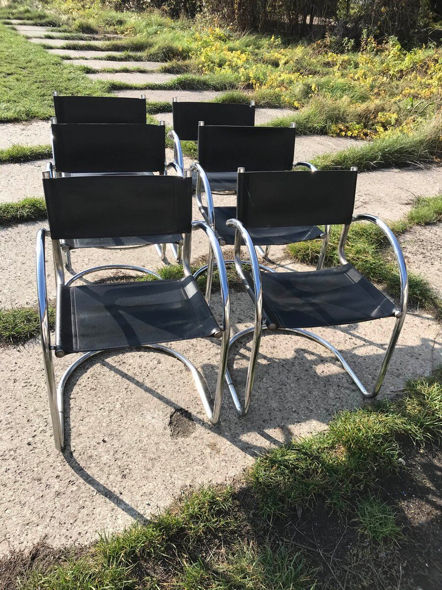 Italian bauhaus chrome dining chairs, 1970s, set of 6