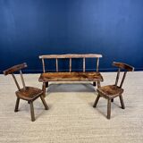 Set of benches and chairs, primitive folk art, 1900s France