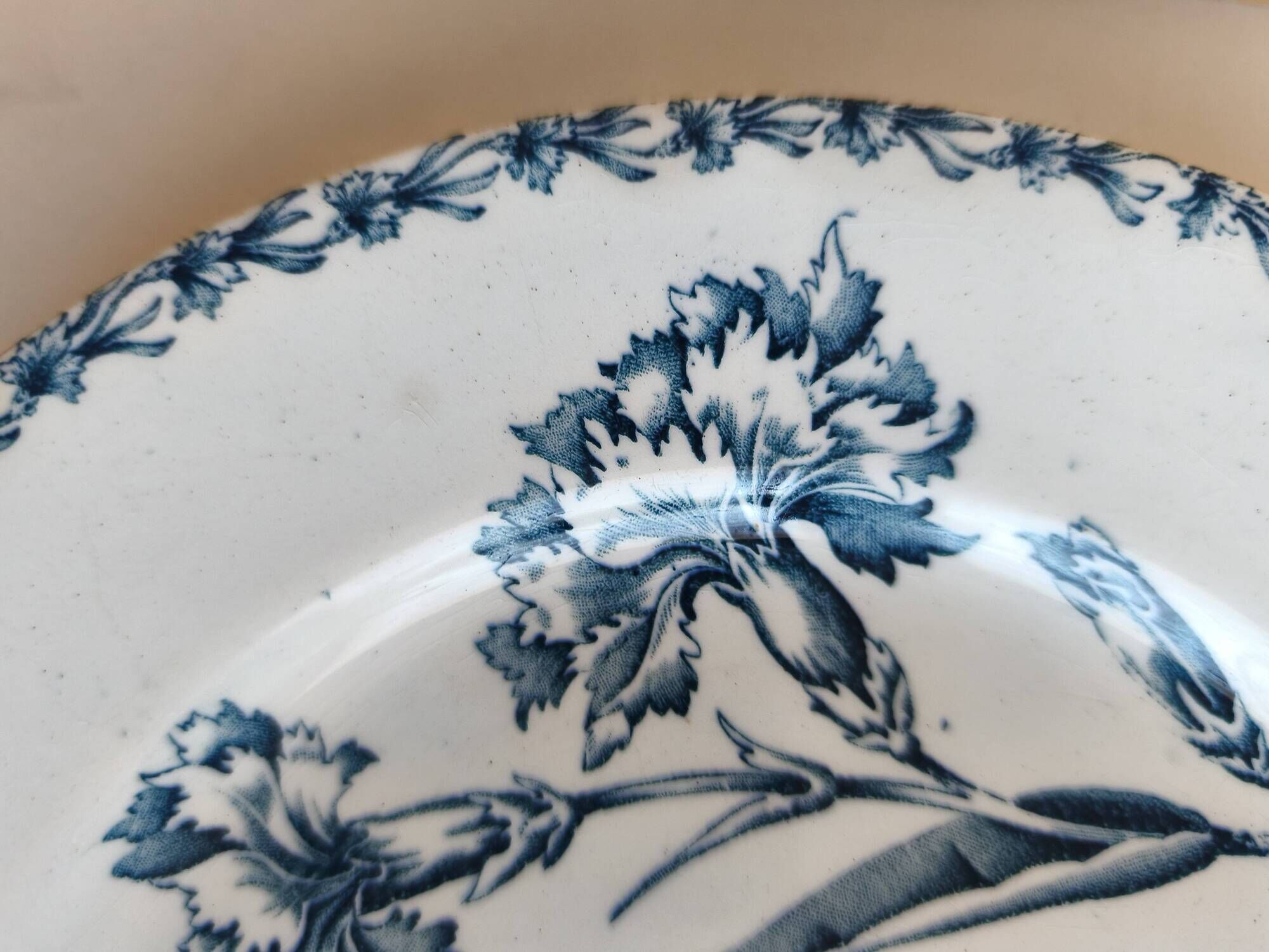 Two ironstone plates from Lunéville Keller and Guérin with a floral pattern.
