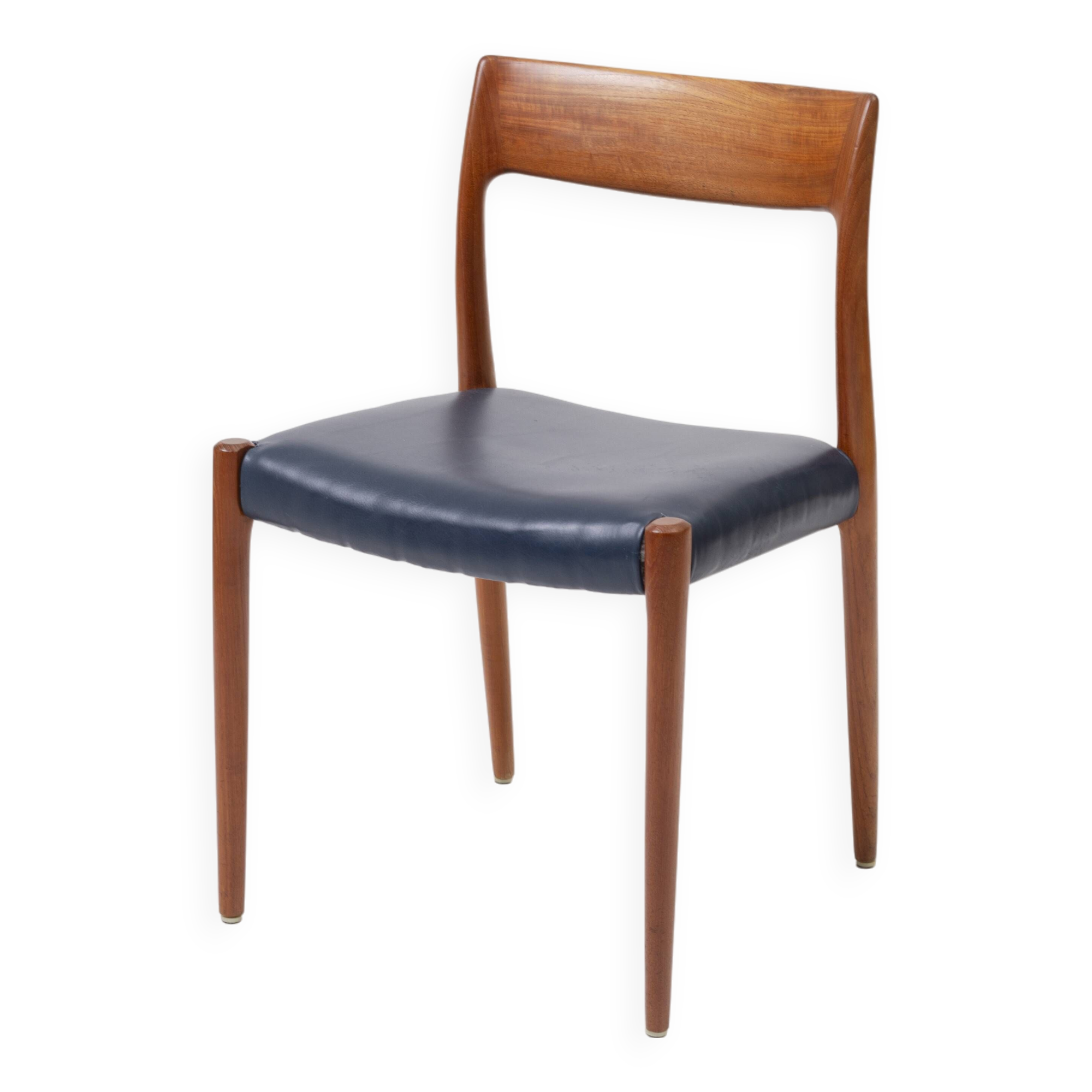 Model 77 Chair in Teak and blue leather by Niels Otto Møller