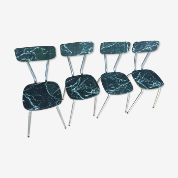 4 chairs in very dark green formica marble effect