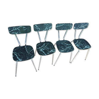 4 chairs in very dark green formica marble effect