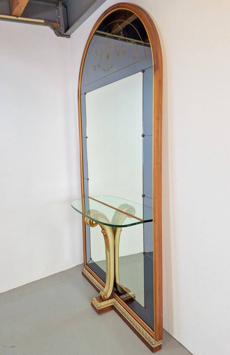 Vintage Floor Mirror with Console Table from Cristal Art, Italy, 1960s
