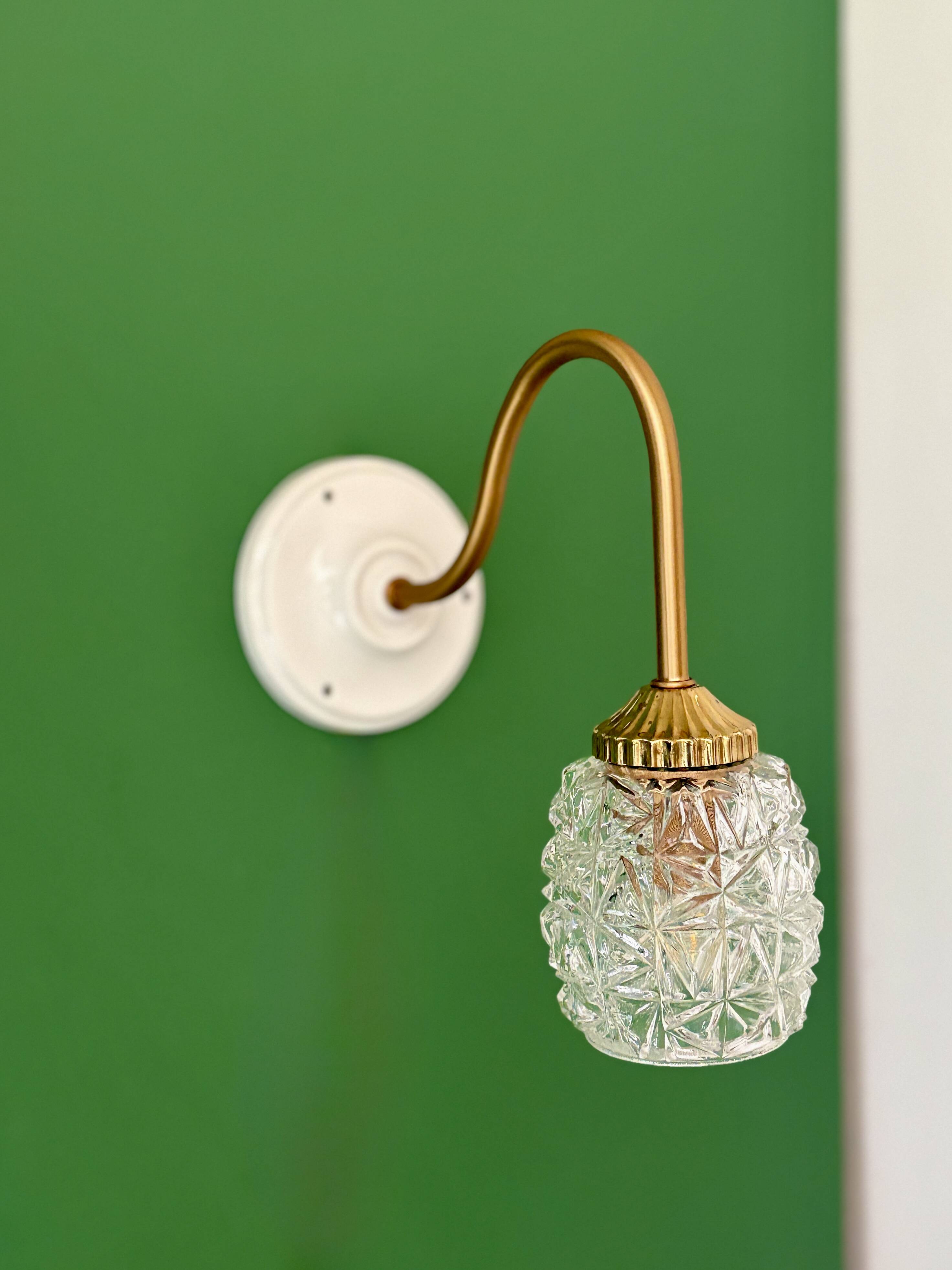 Vintage moulded glass tulip swan neck wall light