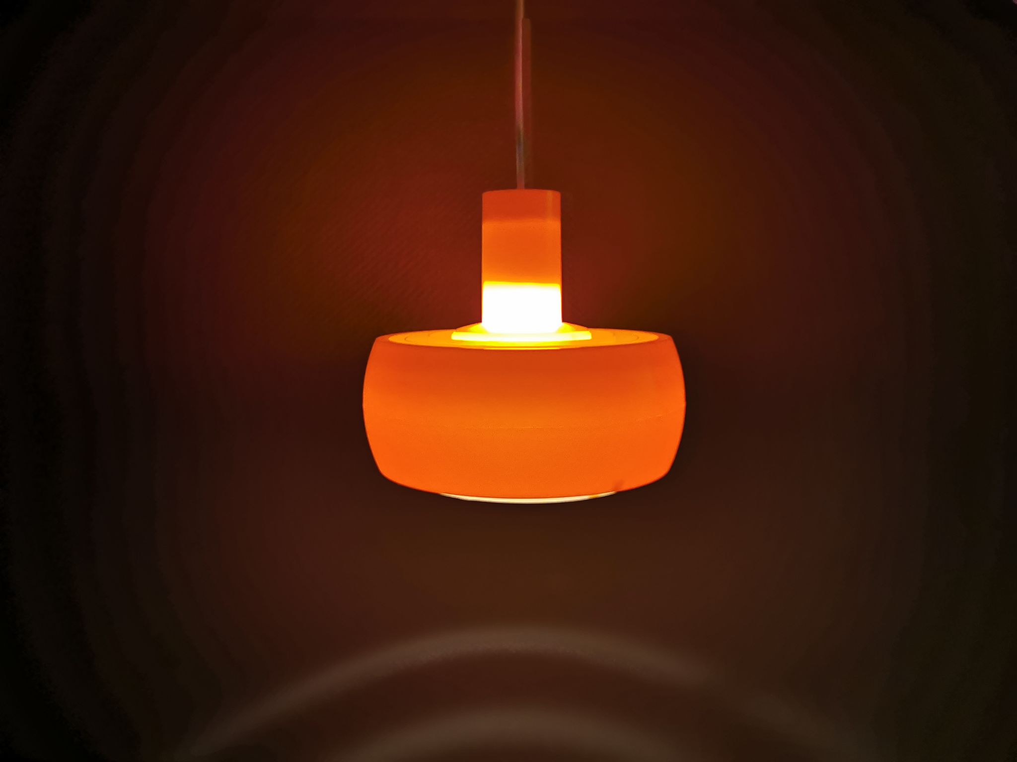Hanging lamp, designed by Bent Karlby for Schrøder Kemi Denmark 1970s. Made of orange ABS plastic