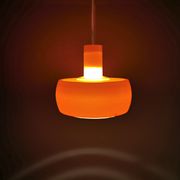 Hanging lamp, designed by Bent Karlby for Schrøder Kemi Denmark 1970s. Made of orange ABS plastic