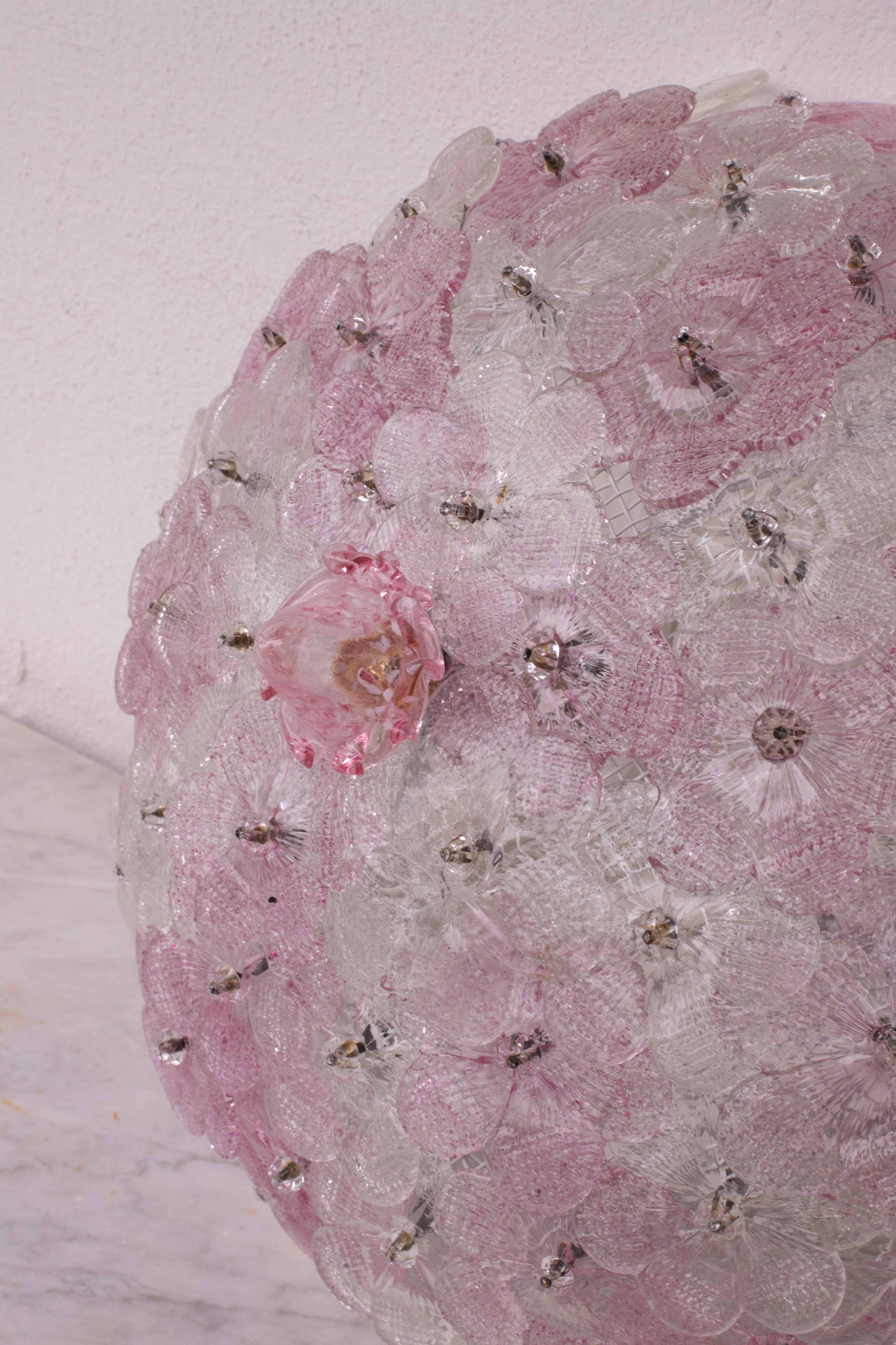 Charming Murano Ceiling Light Pink Flower by Seguso for Venini, Italy, 1970