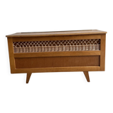 Coffre en bois et rotin