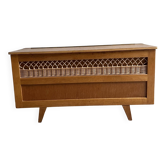 Wooden and rattan chest