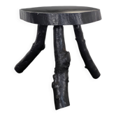Brutalist side table in blackened wood