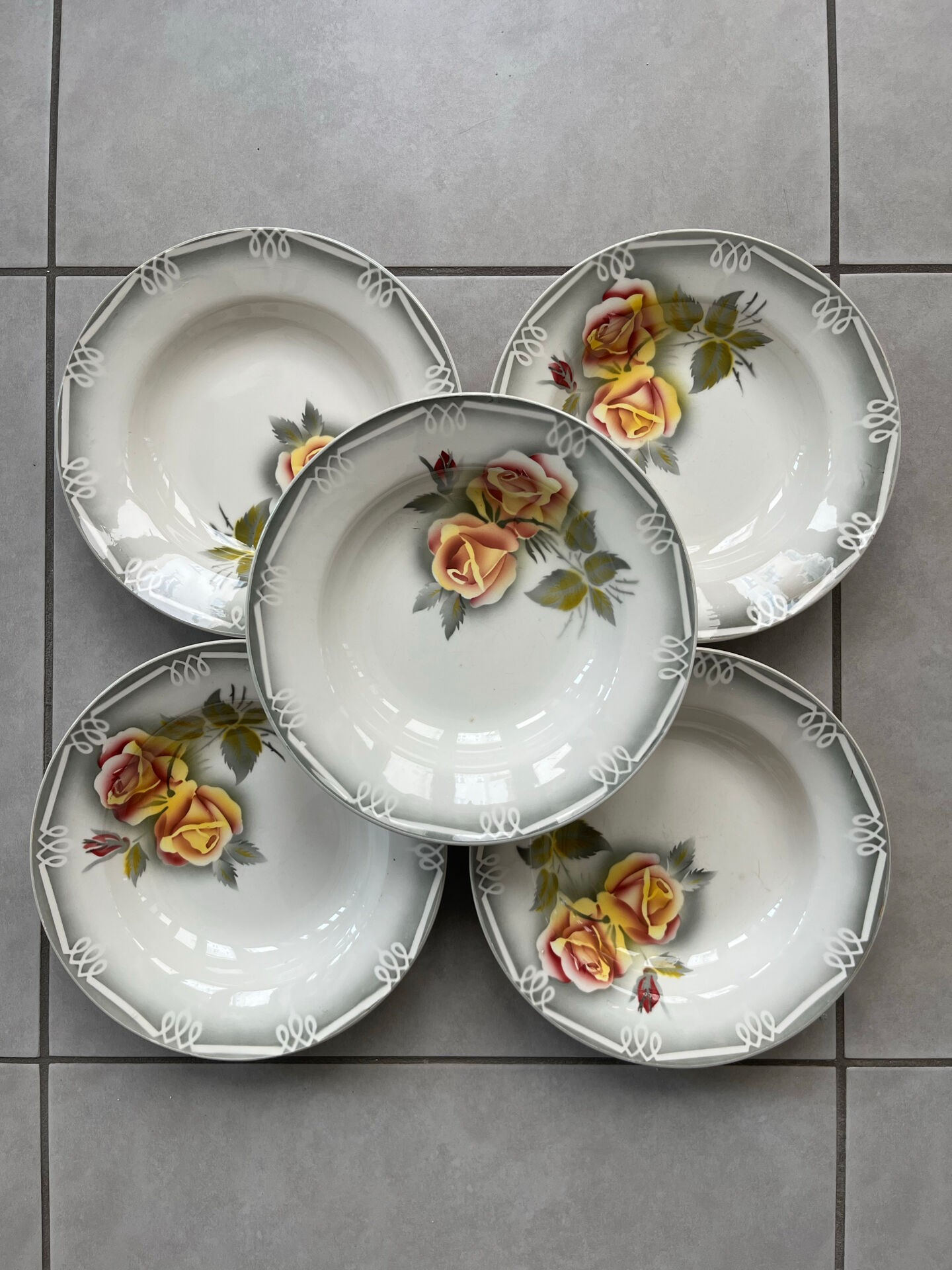 Set of 5 "Odile" plates Digoin Sarreguemines