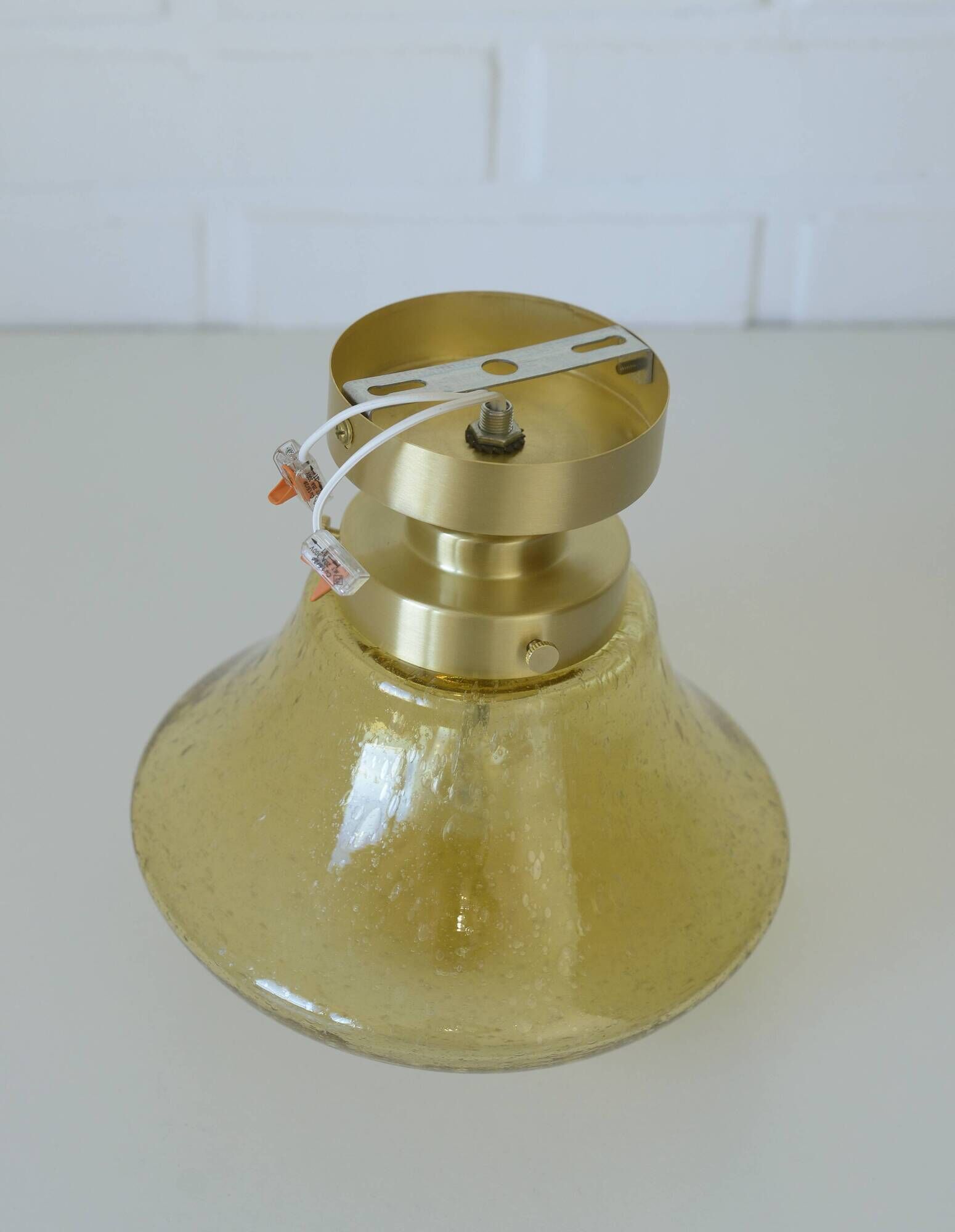 Amber Bubble Glass Ceiling Light, Brass Semi Flush Mount, Mushroom Lamp