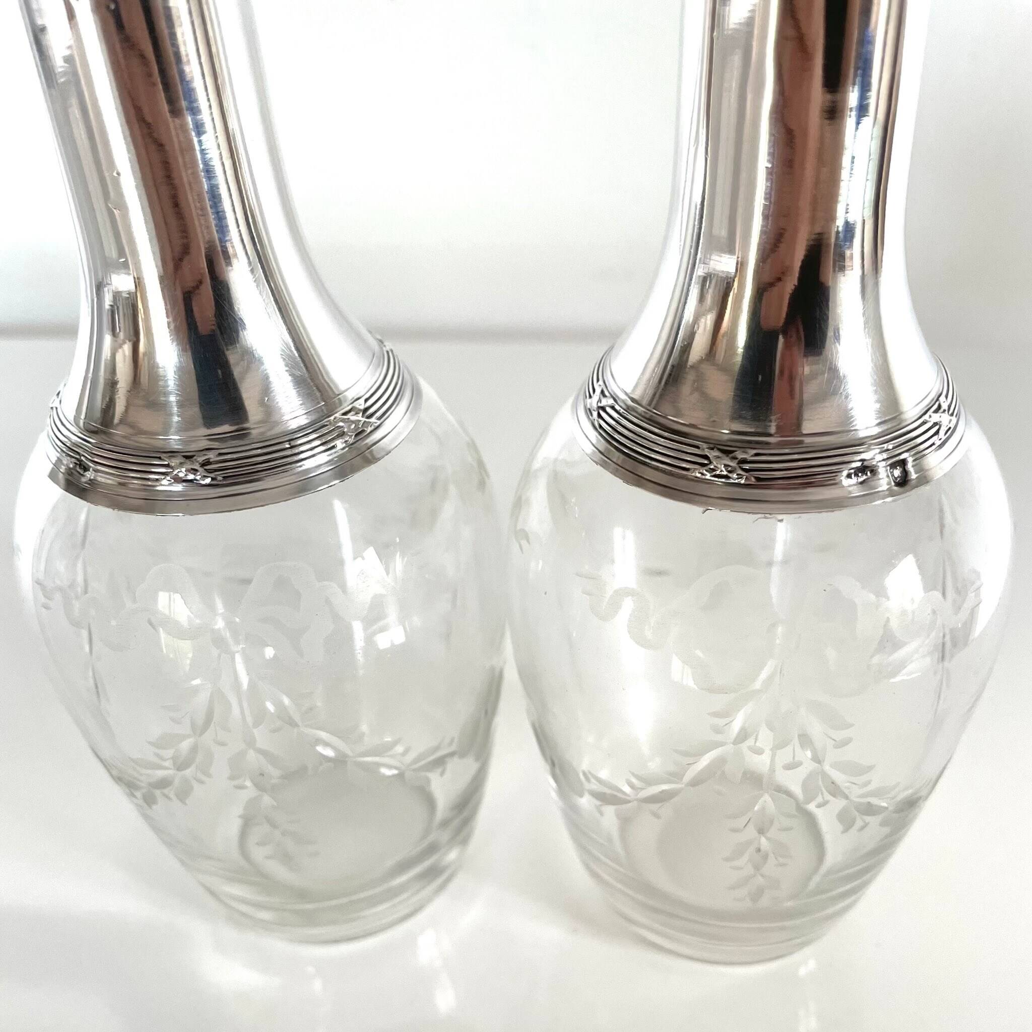 Pair of crystal and silver decanters - early 20th century