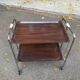 Folding serving cart in steel and mahogany wood on wheels, 70cm