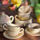 Ceramic cups, saucers and sugar bowl, Salernes, Var, 1960