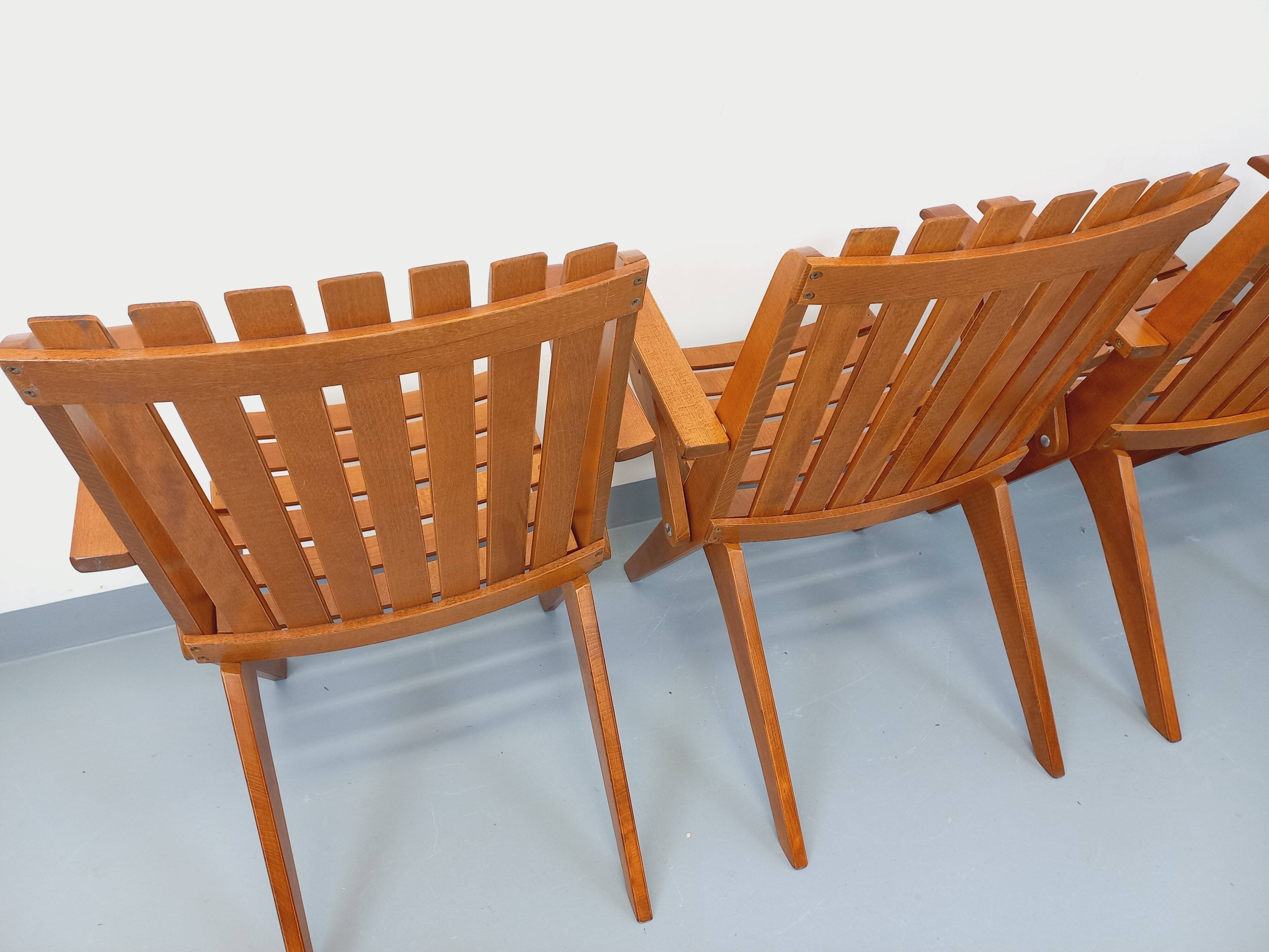 Set of 4 vintage garden chairs made of beech wood from the 1960s.