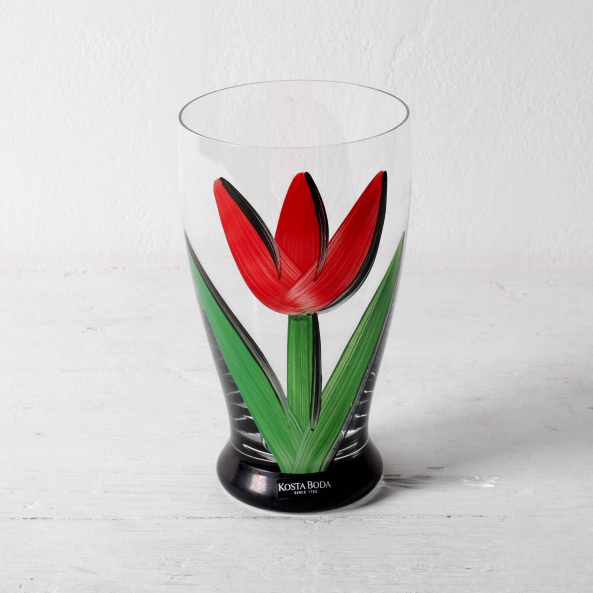 Red Tulip Flower Water Tumbler Kosta Boda by Ulrica Hydman Vallien / Sweden