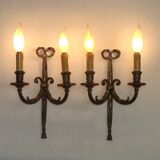 Pair French Louis XV Ribbons And Bows Bronze Double Wall Lights 5411