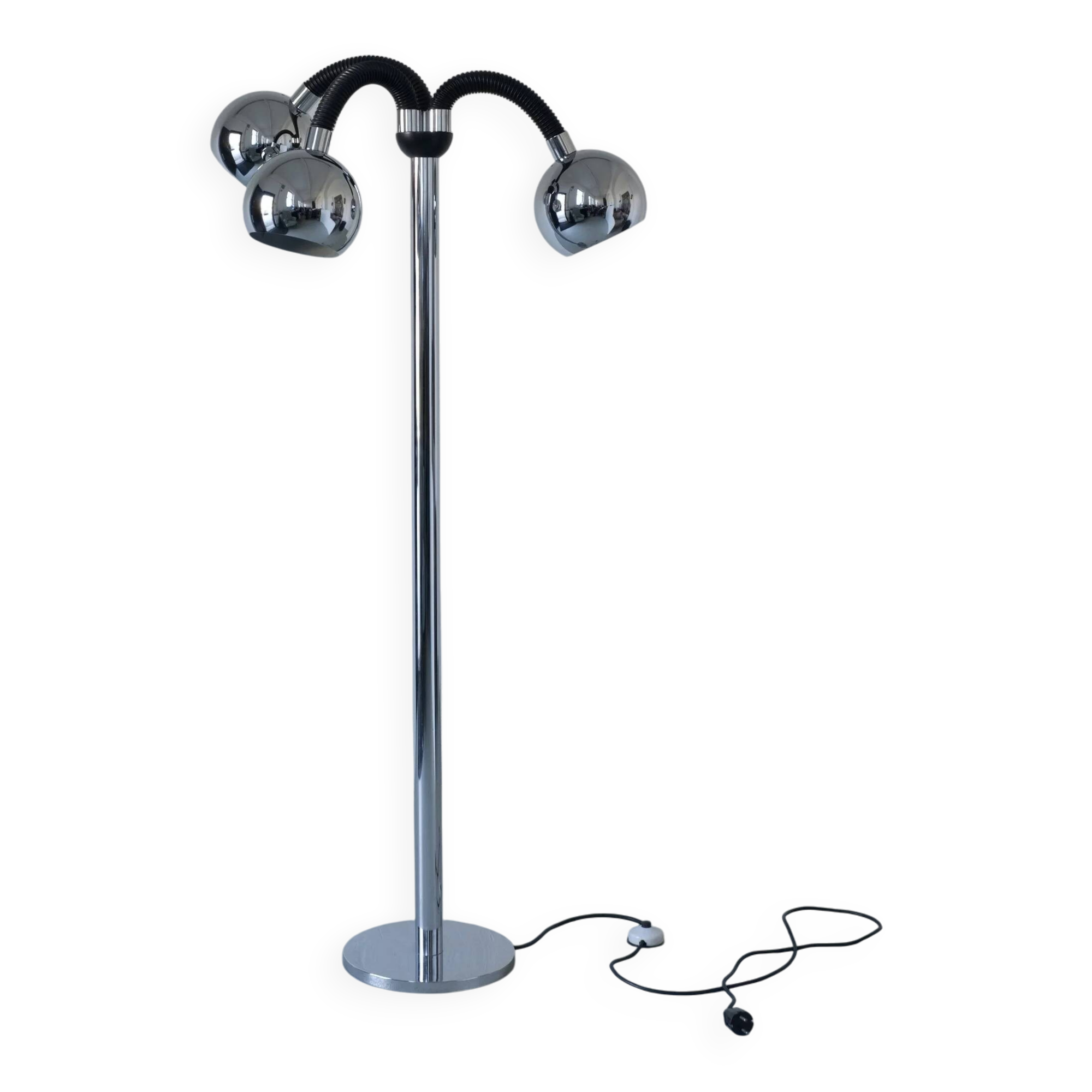 Lampadaire chromé à 3 bras, style futuriste | Italie | Années 1970