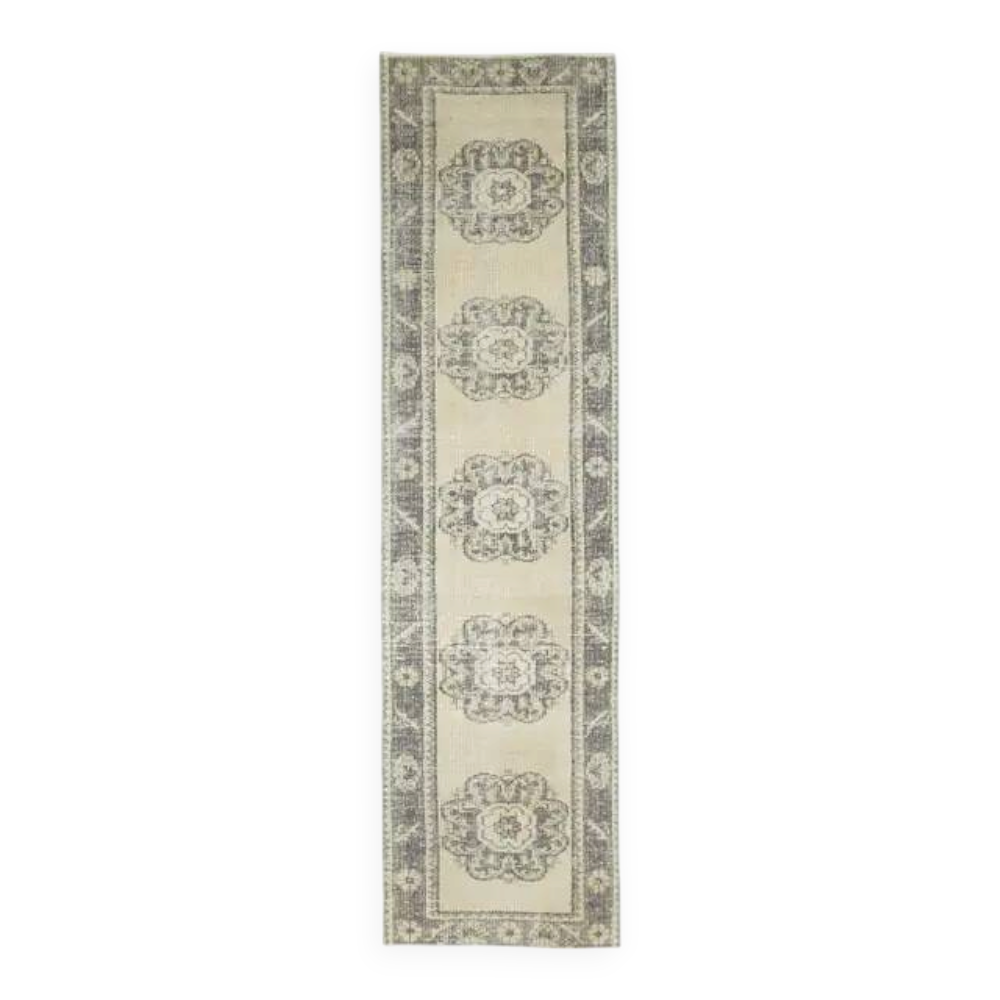 Vintage Turkish Oushak Handmade Wool Cotton Beige Runner 74x285