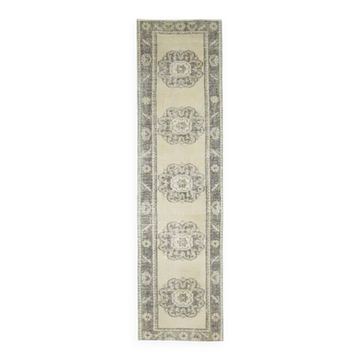 Vintage Turkish Oushak Handmade Wool Cotton Beige Runner 74x285
