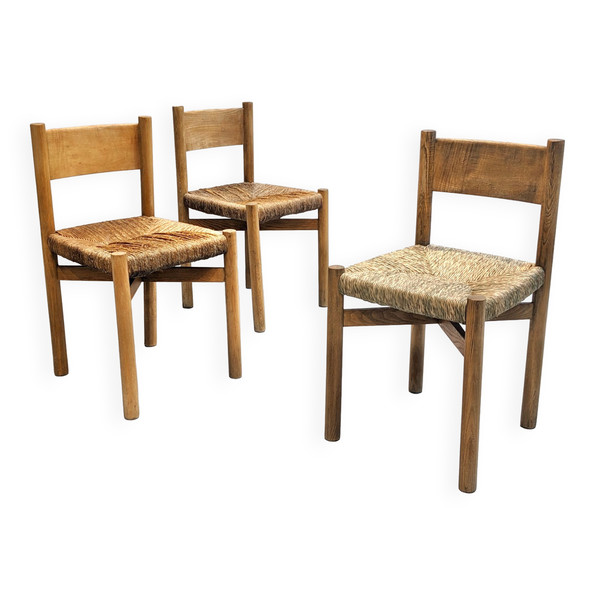 Series of 3 Méribel chairs by Charlotte Perriand