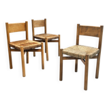 Series of 3 Méribel chairs by Charlotte Perriand