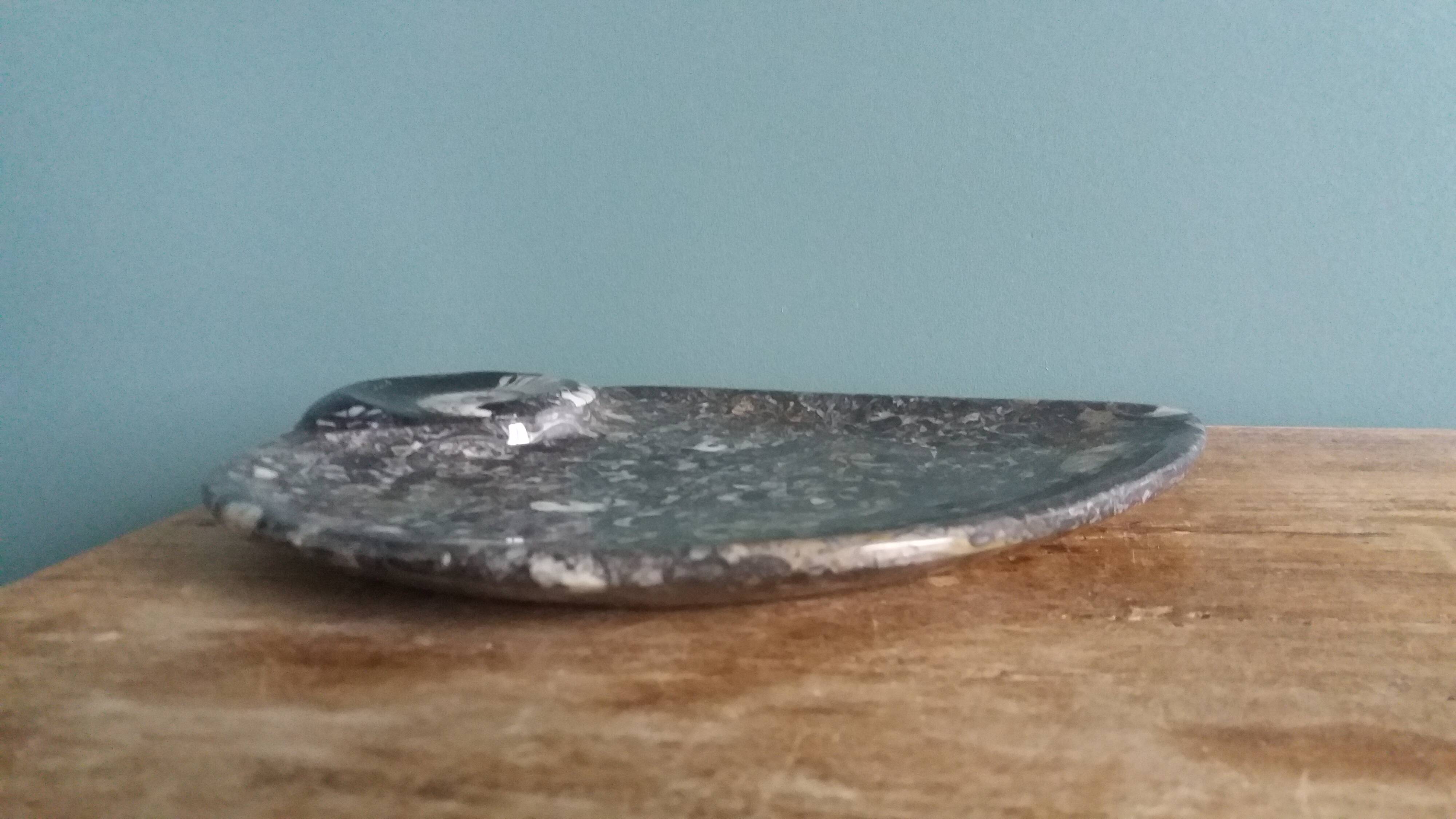 Marble trinket tray with ammonite fossil