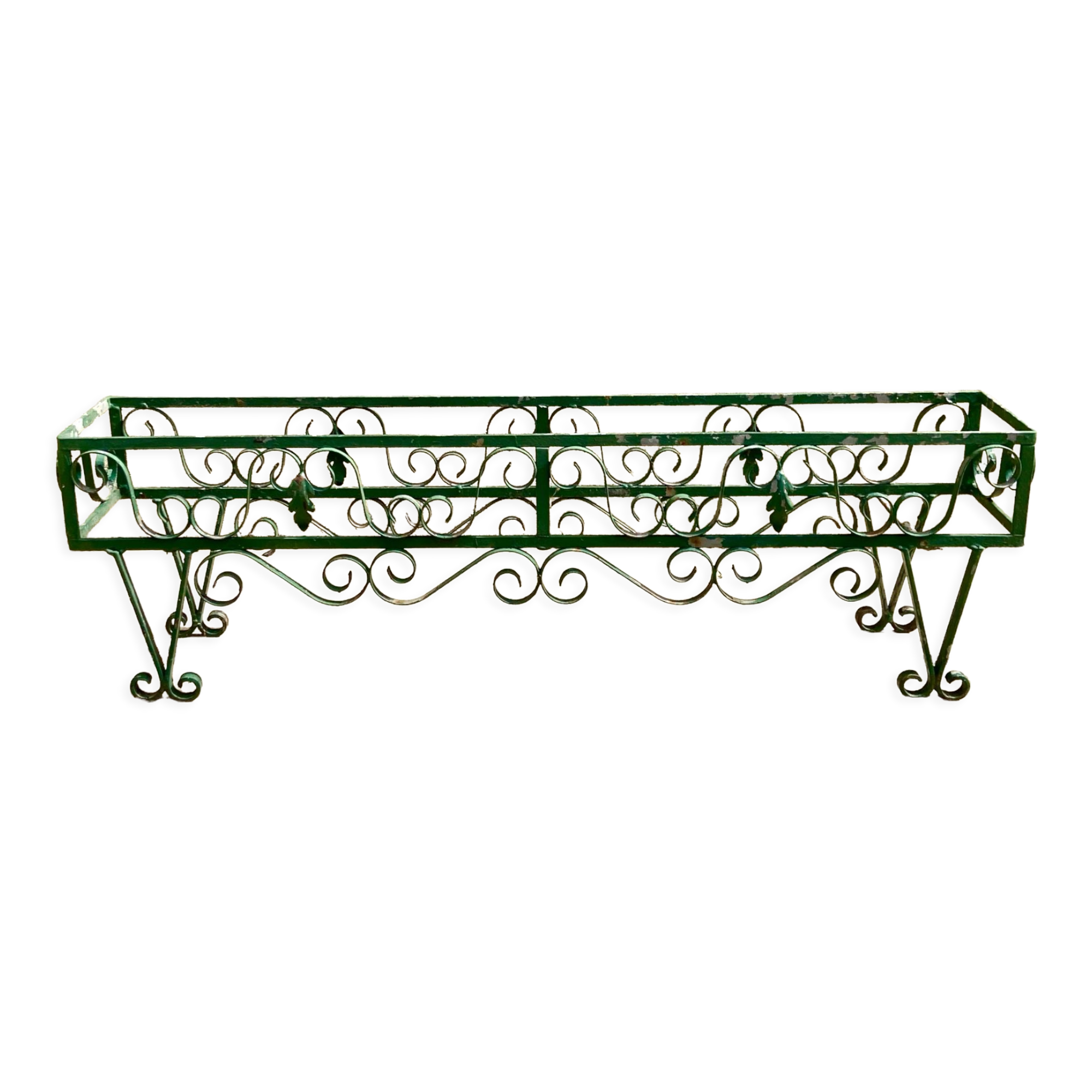 Old double planter in galvanized and painted metal