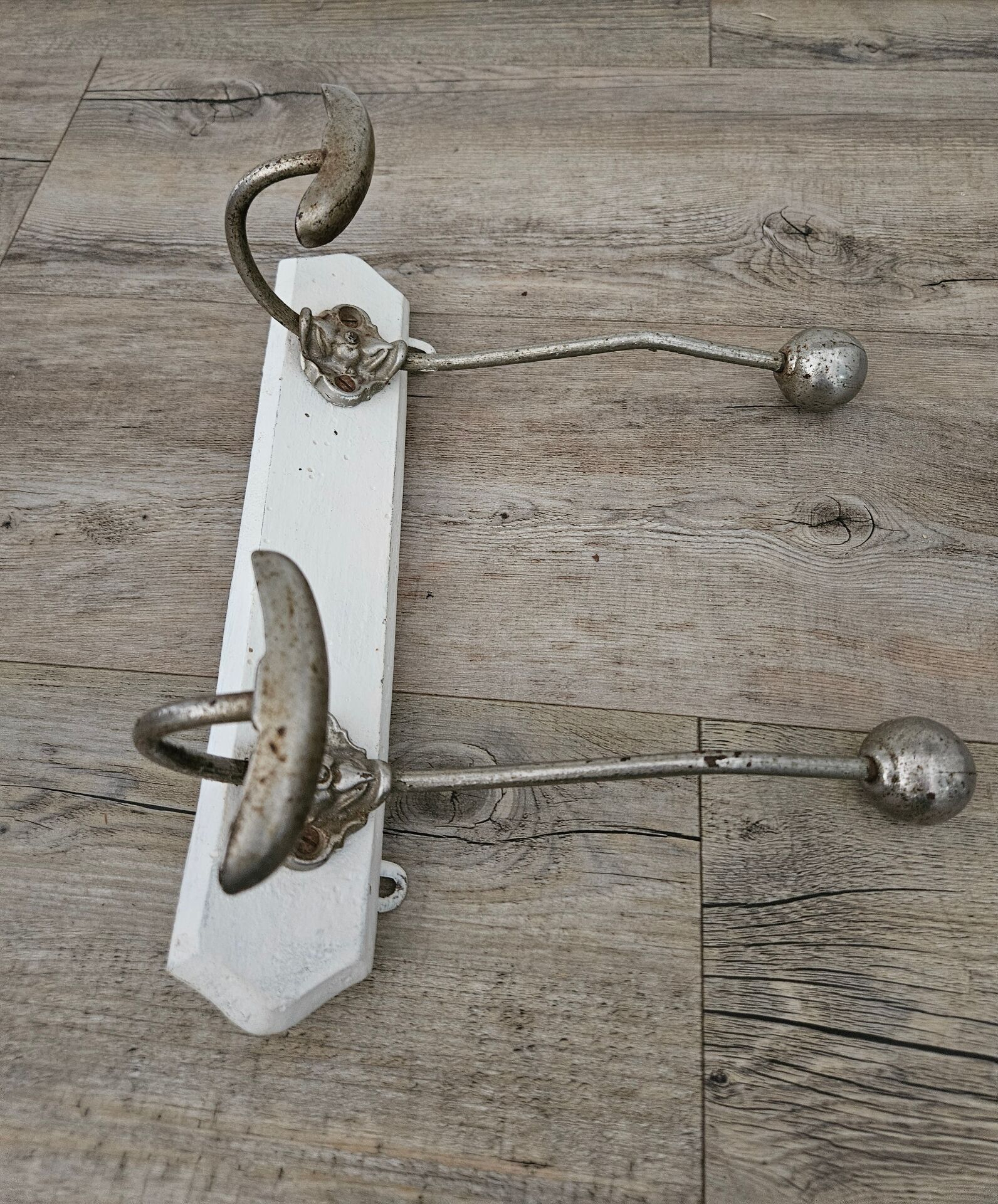 Antique wooden and metal coat rack