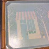 Plateau vintage Alpac en fibre de verre et rotin
