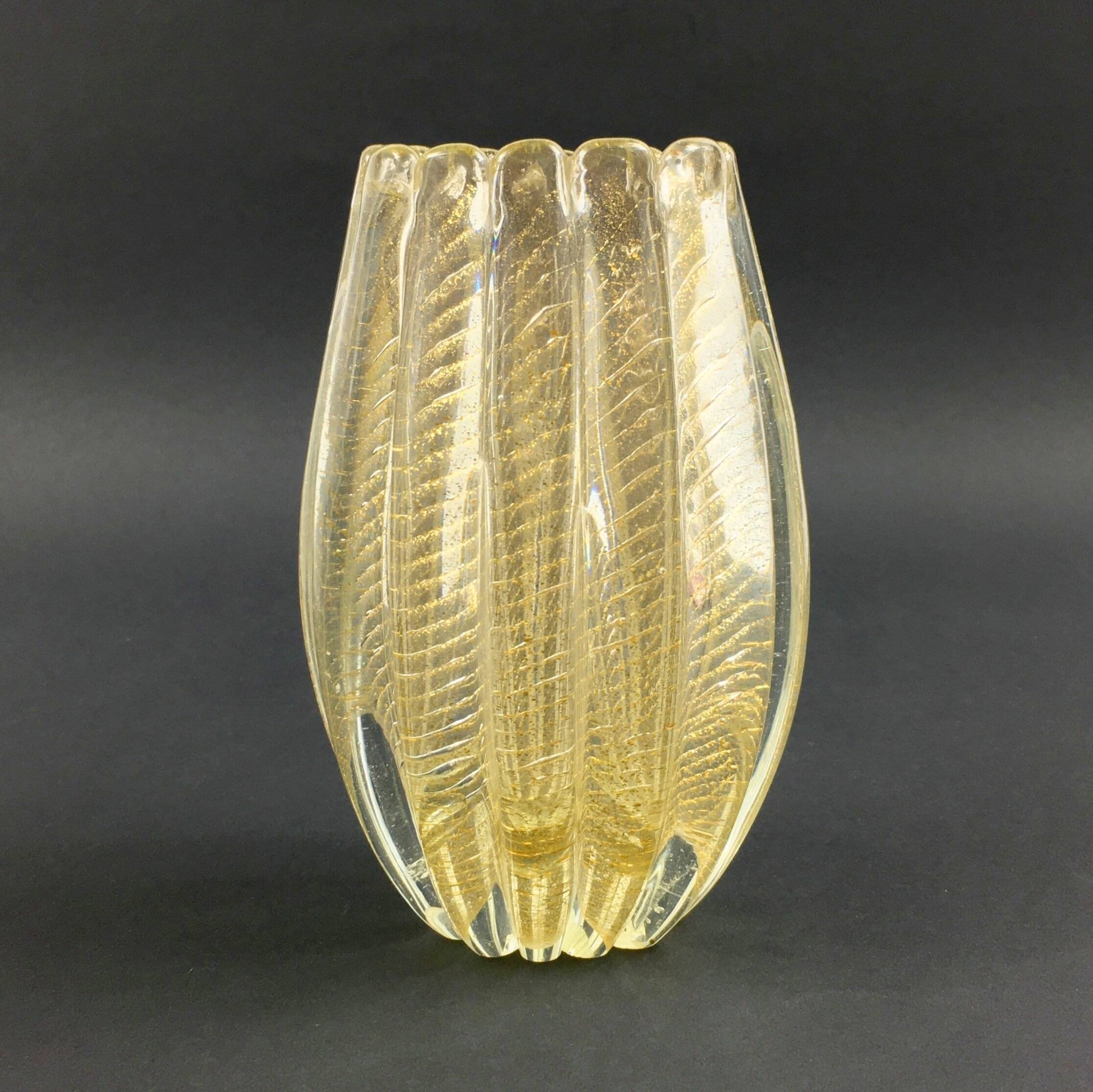 Mid Century Cordonato d'Oro Murano Glass Vase from Barovier & Toso, Italy, 1950s