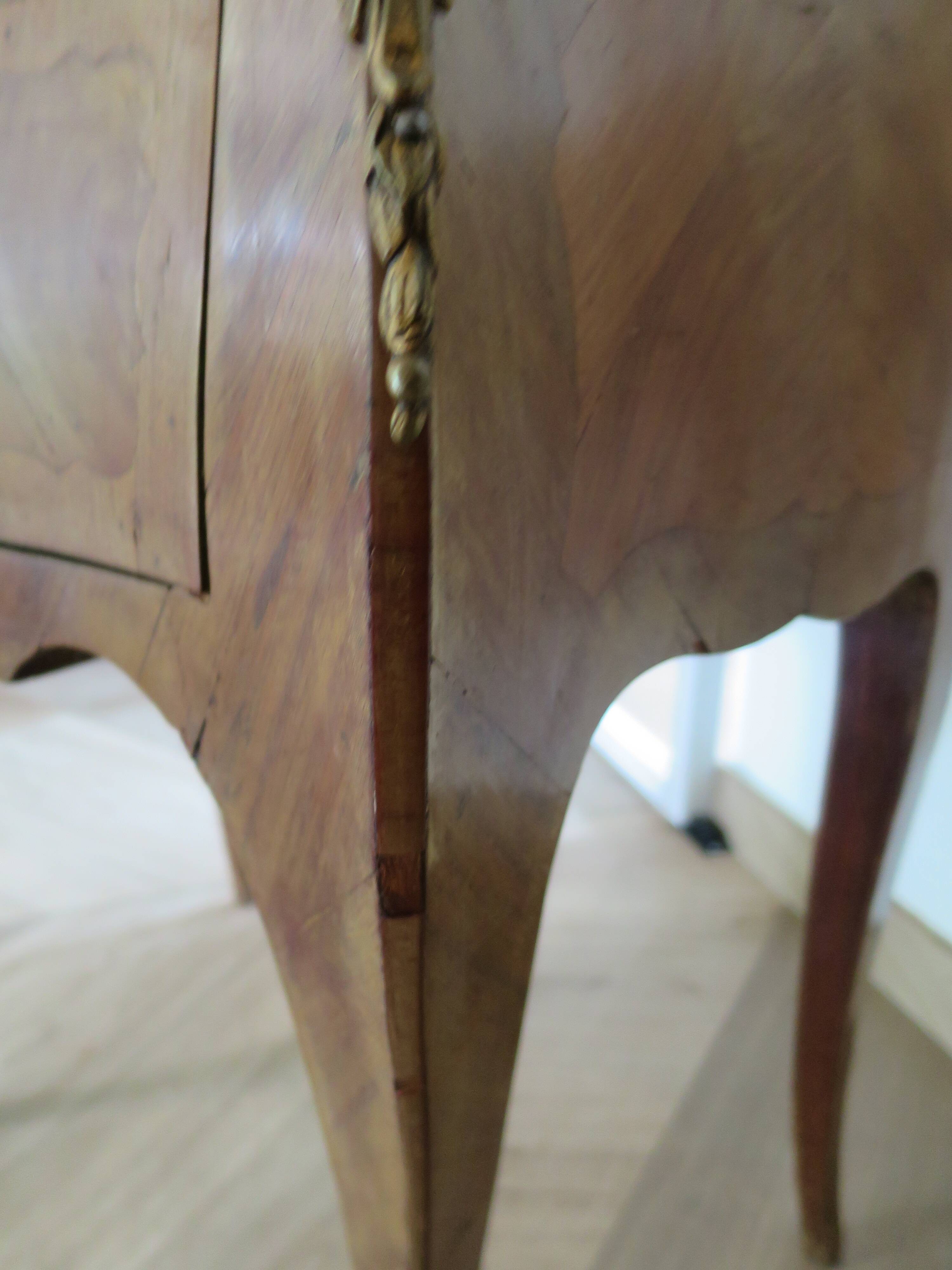 Pair of 2 Louis XV bedside tables - marquetry - 2 drawers - pink marble