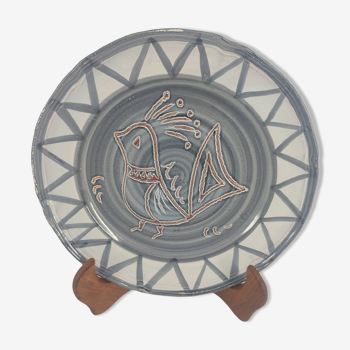 Assiette plate ancienne oiseau faïence céramique française vintage margot plançon
