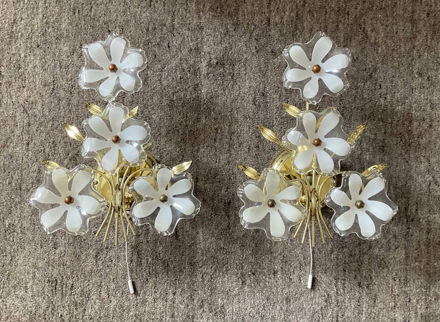 Pair of vintage golden sconces and lucite flowers