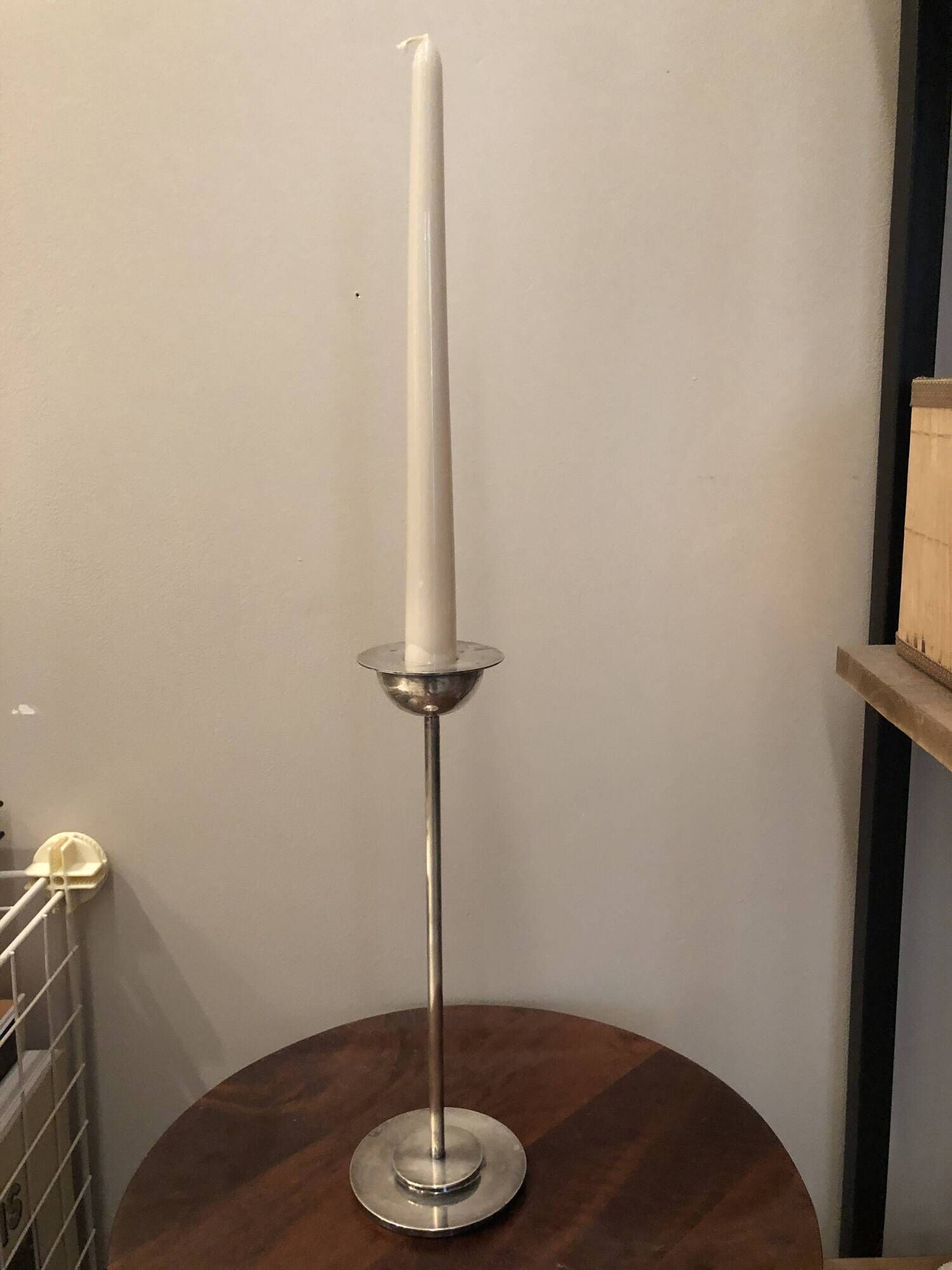 Silver-plated metal candlestick in vintage Art Deco style