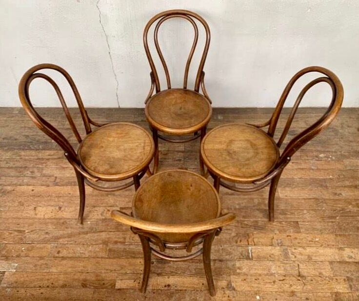Series of 4 old bistro chairs in curved wood Stamp FISCHEL