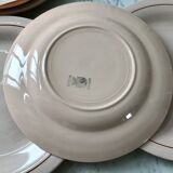 Set of 5 flat plates powder pink Digoin Sarreguemines and Longwy years 30-40