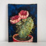 Old oil painting on canvas cactus signed Claudel