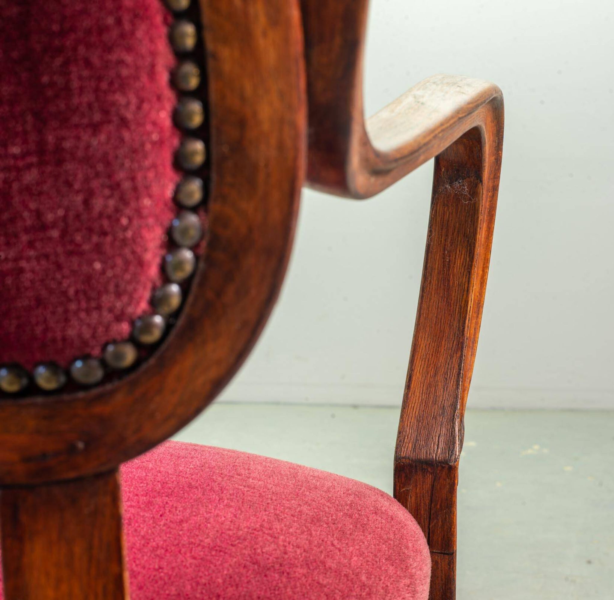 Red Velvet Heartshaped Wooden Vintage Design Side Chairs. Set of 2. 1950s