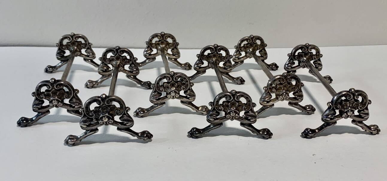 6 silver metal lion paw knife holders